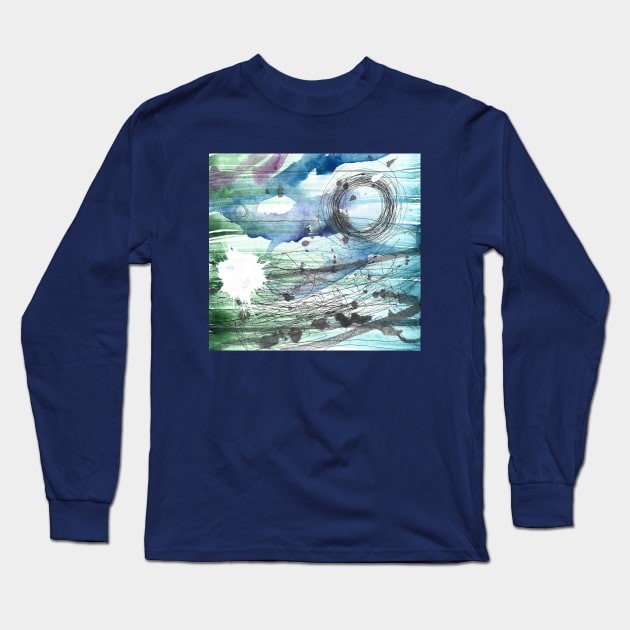 Abstraction "White sunset at the black rock" Long Sleeve T-Shirt by Takeshi Kolotov